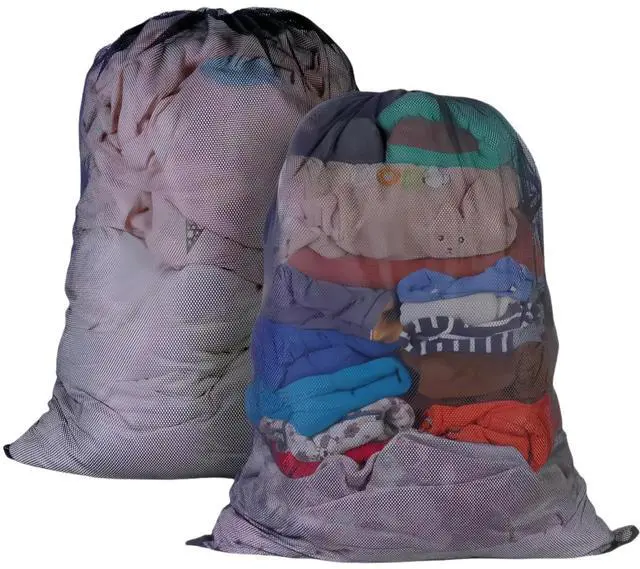 Main image of 2-Pack Large Mesh Laundry Bag, 27x36 Inch Black | Heavy-duty mesh, lockable drawstring, Laundry Hamper Liner. Machine washable. For balls, toys, travel, sports, dorms.