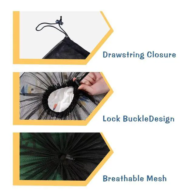 Alt view image 5 of 7 - 2-Pack Large Mesh Laundry Bag, 27x36 Inch Black | Heavy-duty mesh, lockable drawstring, Laundry Hamper Liner. Machine washable. For balls, toys, travel, sports, dorms.