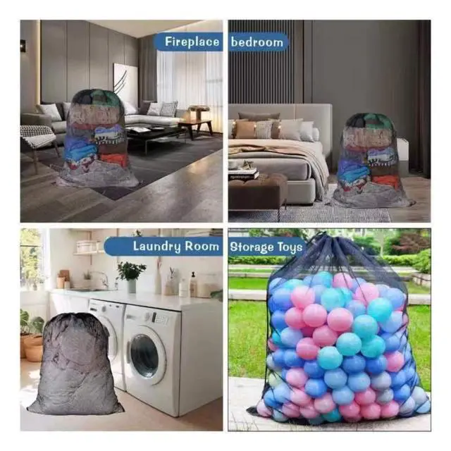 Alt view image 7 of 7 - 2-Pack Large Mesh Laundry Bag, 27x36 Inch Black | Heavy-duty mesh, lockable drawstring, Laundry Hamper Liner. Machine washable. For balls, toys, travel, sports, dorms.