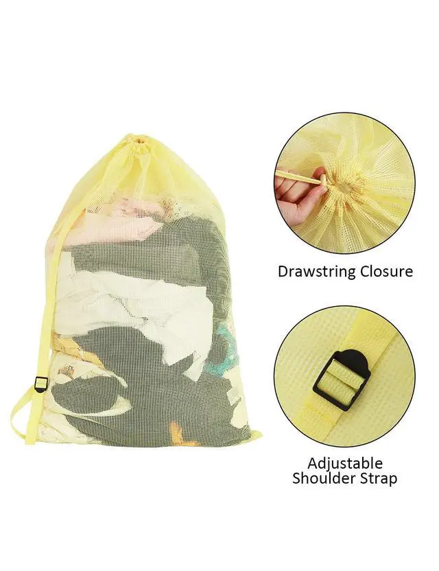 Alt view image 3 of 7 - Mesh Laundry Bags with Adjustable Shoulder Strap, 24" x 36" Heavy Duty Nylon, Drawstring Closure, 3-Pack, Mixed Colors