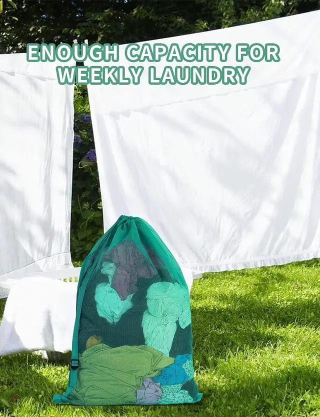 Alt view image 5 of 7 - Mesh Laundry Bags with Adjustable Shoulder Strap, 24" x 36" Heavy Duty Nylon, Drawstring Closure, 3-Pack, Mixed Colors