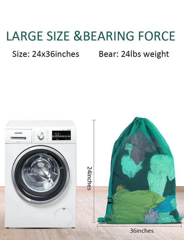 Alt view image 4 of 7 - Mesh Laundry Bags with Adjustable Shoulder Strap, 24" x 36" Heavy Duty Nylon, Drawstring Closure, 3-Pack, Mixed Colors
