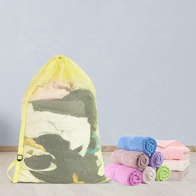 Alt view image 7 of 7 - Mesh Laundry Bags with Adjustable Shoulder Strap, 24" x 36" Heavy Duty Nylon, Drawstring Closure, 3-Pack, Mixed Colors