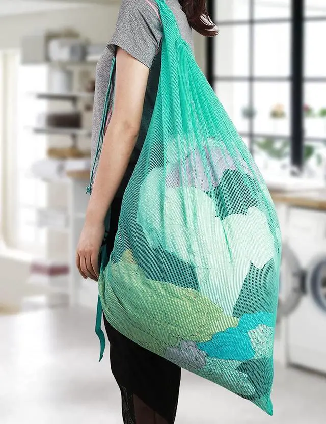 Alt view image 6 of 7 - Mesh Laundry Bags with Adjustable Shoulder Strap, 24" x 36" Heavy Duty Nylon, Drawstring Closure, 3-Pack, Mixed Colors