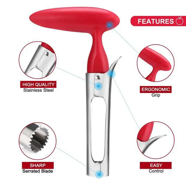 Alt view image 3 of 7 - Premium Apple Corer Tool - Easy to Use and Clean - Sturdy Apple Core Remover with Sharp Serrated Blades - Stainless Steel Corers for Apple and Pear - Core Fruits with Ease(Red)