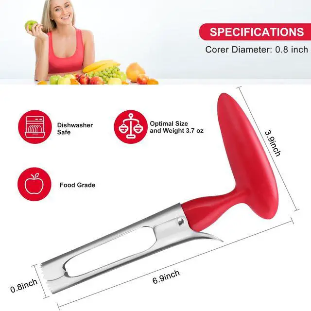 Alt view image 2 of 7 - Premium Apple Corer Tool - Easy to Use and Clean - Sturdy Apple Core Remover with Sharp Serrated Blades - Stainless Steel Corers for Apple and Pear - Core Fruits with Ease(Red)