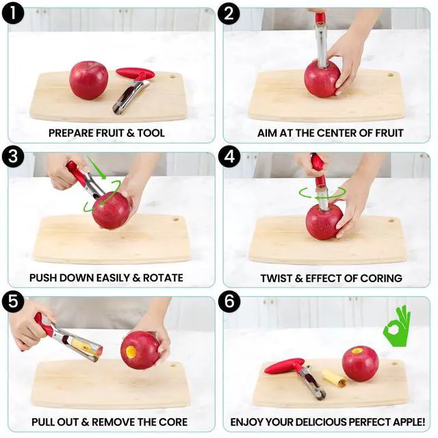 Alt view image 4 of 7 - Premium Apple Corer Tool - Easy to Use and Clean - Sturdy Apple Core Remover with Sharp Serrated Blades - Stainless Steel Corers for Apple and Pear - Core Fruits with Ease(Red)