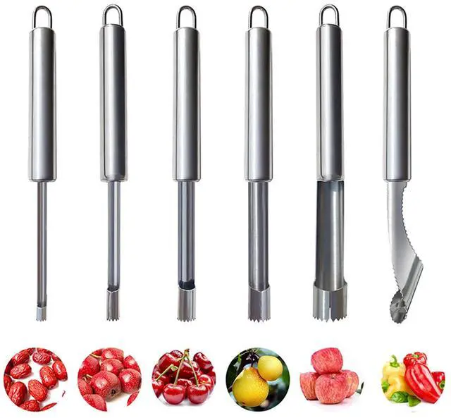 Main image of 6 Pieces Corer and Pitter Fruit & Vegetable Multi-Function Stainless Corer and Pitter Remover Set for Apple, Pear, Cherry, Jujube, Red Dates, Berry, Chili
