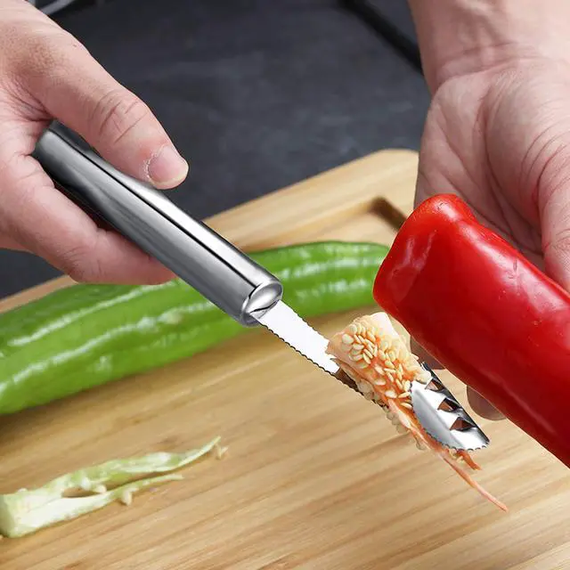 Alt view image 5 of 7 - 6 Pieces Corer and Pitter Fruit & Vegetable Multi-Function Stainless Corer and Pitter Remover Set for Apple, Pear, Cherry, Jujube, Red Dates, Berry, Chili