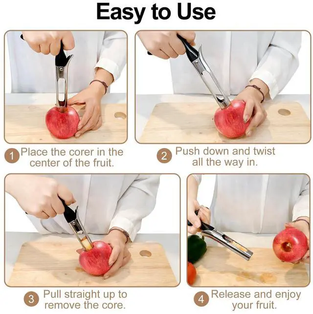 Alt view image 4 of 7 - Apple Corer, Apple Corer Tool, Premium Stainless Steel Core Remover Tool | Apple Core with Ergonomic Non-Slip Handle, Sharp Serrated Blade for Easy Core Removal, For Apples, Pears and Bell Peppers