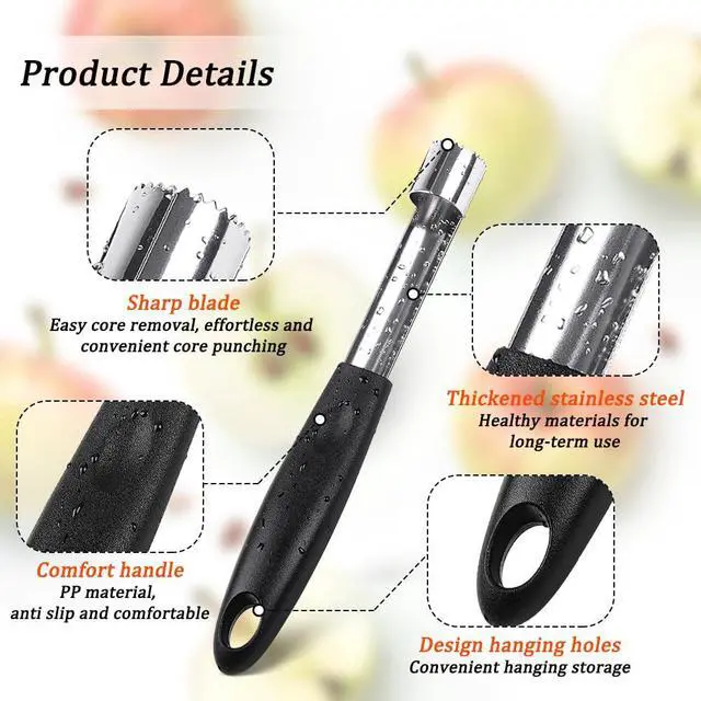 Alt view image 3 of 7 - 2PCS Apple Cupcake Corer, Fruit Vegetable Core Remover, Profession Healthy Stainless Steel Apple Remover Household Kitchen Tool for Fuji, Pears, Bell Peppers - Black