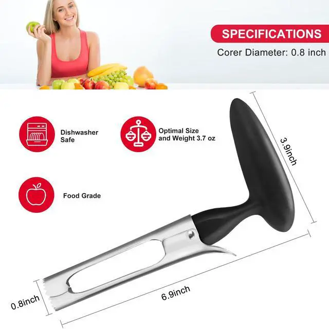 Alt view image 2 of 7 - Premium Apple Corer Tool - Easy to Use and Clean - Sturdy Apple Core Remover with Sharp Serrature - Stainless Steel Corers for Apple and Pear - Core Fruits with Ease(Black)