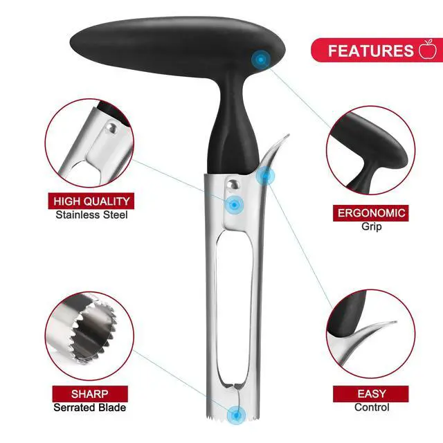 Alt view image 3 of 7 - Premium Apple Corer Tool - Easy to Use and Clean - Sturdy Apple Core Remover with Sharp Serrature - Stainless Steel Corers for Apple and Pear - Core Fruits with Ease(Black)