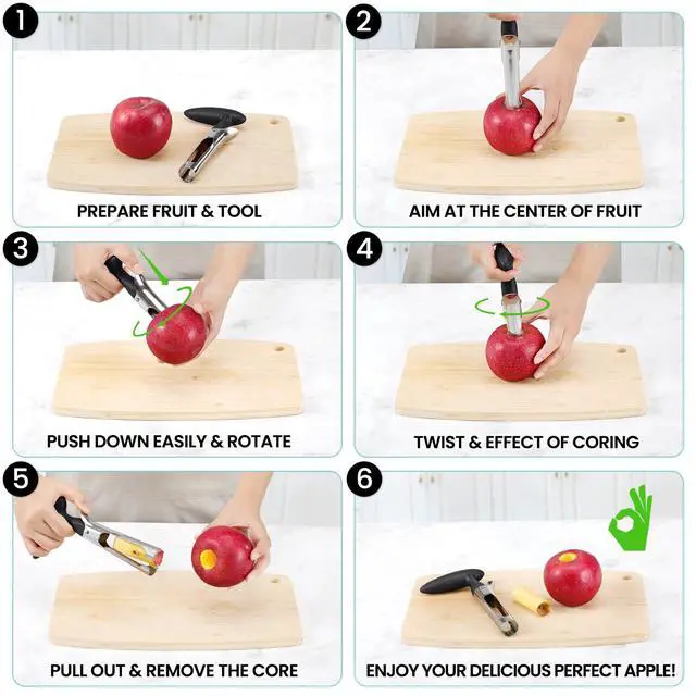 Alt view image 4 of 7 - Premium Apple Corer Tool - Easy to Use and Clean - Sturdy Apple Core Remover with Sharp Serrature - Stainless Steel Corers for Apple and Pear - Core Fruits with Ease(Black)