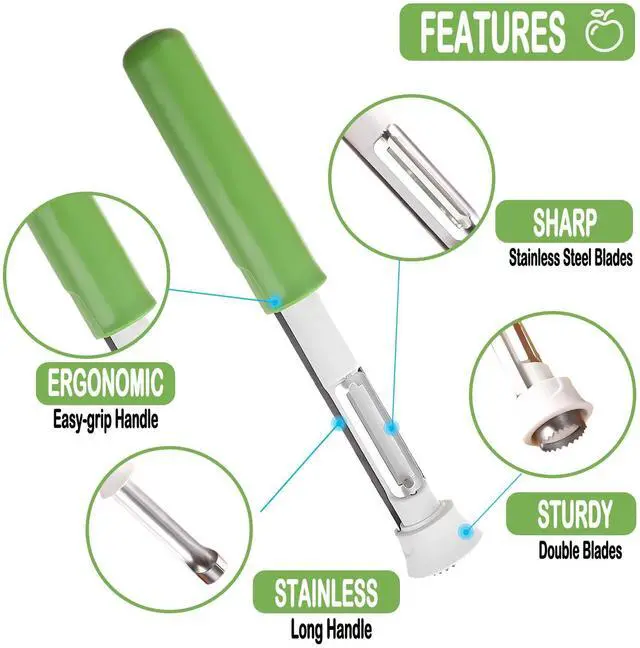 Alt view image 2 of 6 - 2 in 1 Apple Core Removal, Apple Peeler and Corer Tool, Stainless Steel Kitchen Core Removal Tool,Fruit Corer for Cored Apples, Pears, Bell Peppers, Cakes