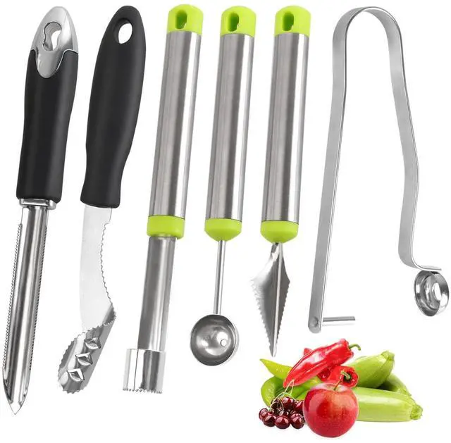 Main image of Vegetable Corer Tool, 6 Pcs Stainless Steel Fruit and Vegetable Corer Tools for Home Kitchen Cherry Pear Jujube Zucchini Chili