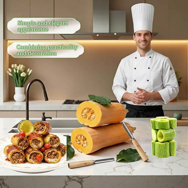 Alt view image 2 of 7 - 2-Pack Vegetable Corer Tool - 8" Stainless Steel Fruit & Veggie Corer for Zucchini, Apples, Eggplant - Hollow Out for Stuffing with Wood Handle - Kitchen Coring Tool