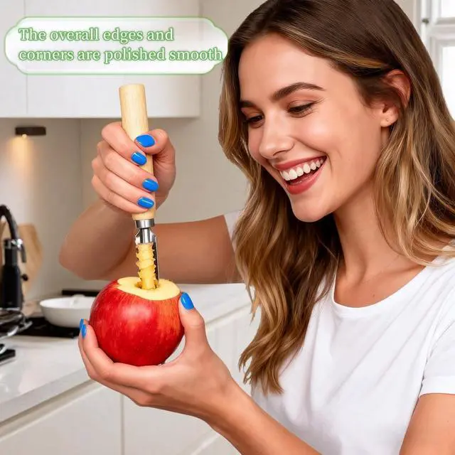 Alt view image 3 of 7 - 2-Pack Vegetable Corer Tool - 8" Stainless Steel Fruit & Veggie Corer for Zucchini, Apples, Eggplant - Hollow Out for Stuffing with Wood Handle - Kitchen Coring Tool