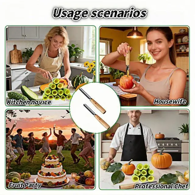 Alt view image 4 of 7 - 2-Pack Vegetable Corer Tool - 8" Stainless Steel Fruit & Veggie Corer for Zucchini, Apples, Eggplant - Hollow Out for Stuffing with Wood Handle - Kitchen Coring Tool
