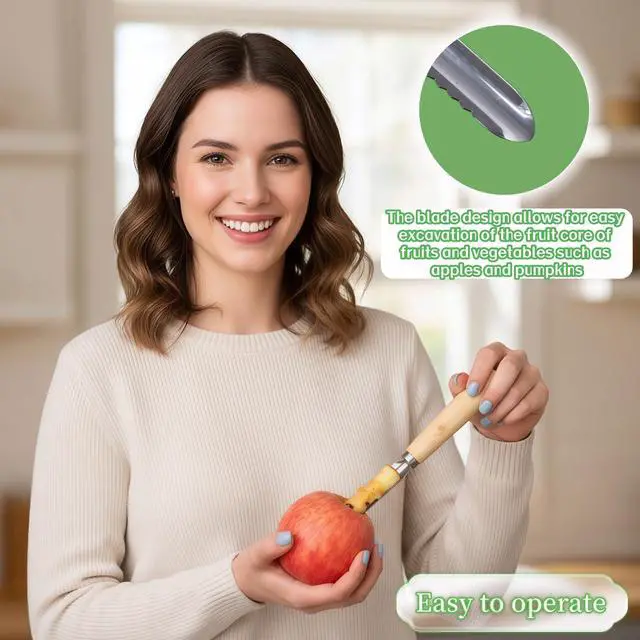 Alt view image 6 of 7 - 2-Pack Vegetable Corer Tool - 8" Stainless Steel Fruit & Veggie Corer for Zucchini, Apples, Eggplant - Hollow Out for Stuffing with Wood Handle - Kitchen Coring Tool