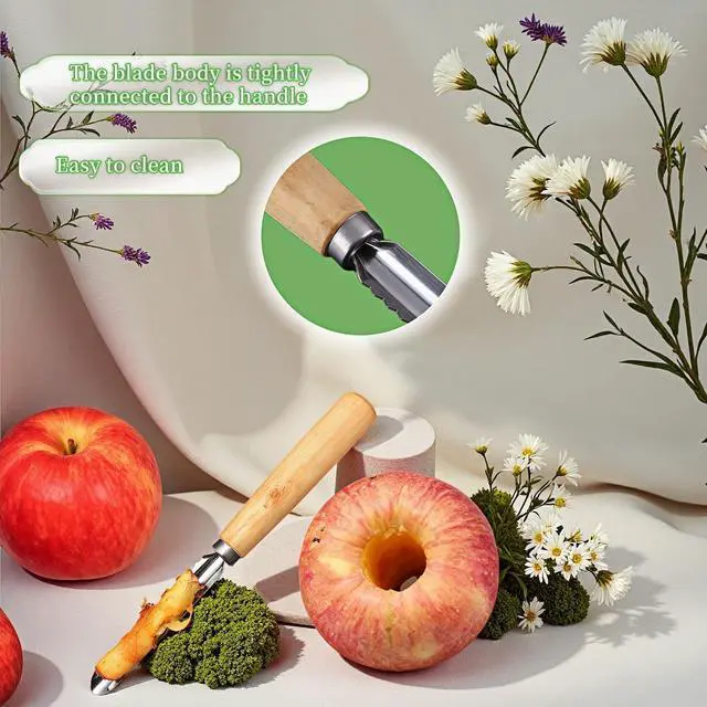 Alt view image 7 of 7 - 2-Pack Vegetable Corer Tool - 8" Stainless Steel Fruit & Veggie Corer for Zucchini, Apples, Eggplant - Hollow Out for Stuffing with Wood Handle - Kitchen Coring Tool