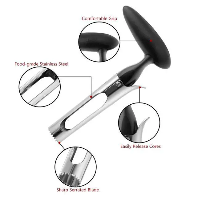 Alt view image 3 of 7 - Apple Corer, Ergonomics Handle with Sharp Serrated Blade Core Remover Tool | Sturdy and Easy to Use, Dishwasher Safe, for Remove Apple and Pear Core, Kitchen Gadget