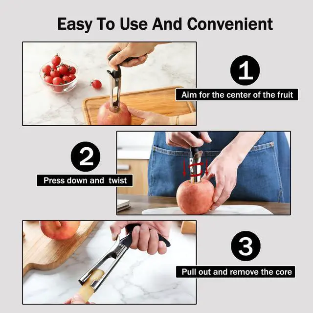 Alt view image 4 of 7 - Apple Corer, Ergonomics Handle with Sharp Serrated Blade Core Remover Tool | Sturdy and Easy to Use, Dishwasher Safe, for Remove Apple and Pear Core, Kitchen Gadget