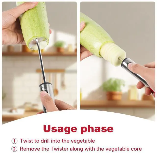 Alt view image 3 of 7 - Multi-Purpose Veggie Drill - 4 Sizes Vegetable Corer Tool | Zucchini Corer & All-in-One Vegetable Corer for Potatoes, Carrots | Ergonomic Anti-Slip Handle