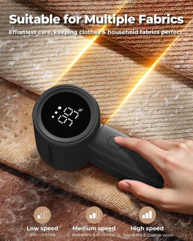 Alt view image 2 of 7 - Fabric Shaver, Electric Lint Remover, Sweater Shavers to Remove Pilling with 3 Speeds, 6 Leaf Blade, LED Display & Type-C Rechargeable, Removes Fuzz, Pills for Clothes, Couch, Furniture