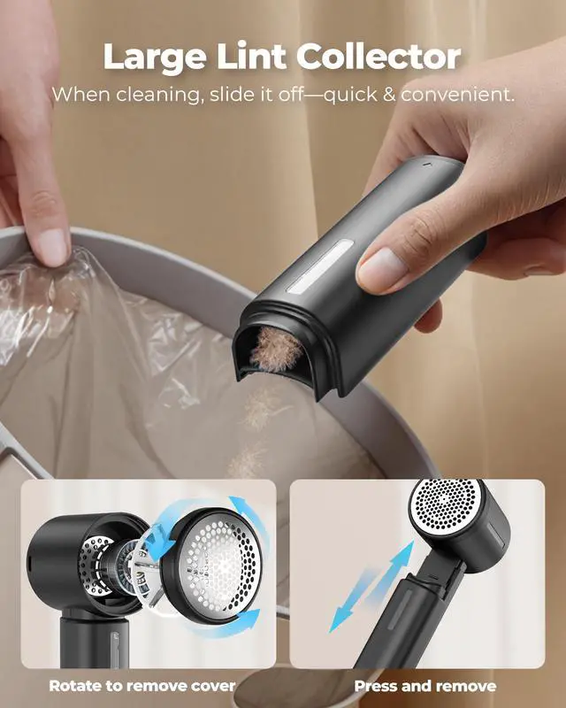 Alt view image 6 of 7 - Fabric Shaver, Electric Lint Remover, Sweater Shavers to Remove Pilling with 3 Speeds, 6 Leaf Blade, LED Display & Type-C Rechargeable, Removes Fuzz, Pills for Clothes, Couch, Furniture