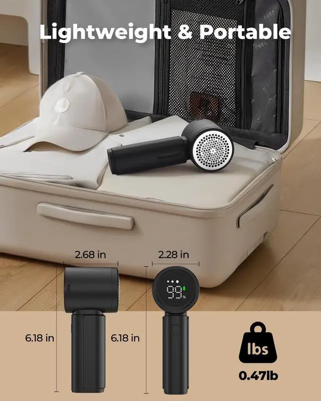 Alt view image 7 of 7 - Fabric Shaver, Electric Lint Remover, Sweater Shavers to Remove Pilling with 3 Speeds, 6 Leaf Blade, LED Display & Type-C Rechargeable, Removes Fuzz, Pills for Clothes, Couch, Furniture
