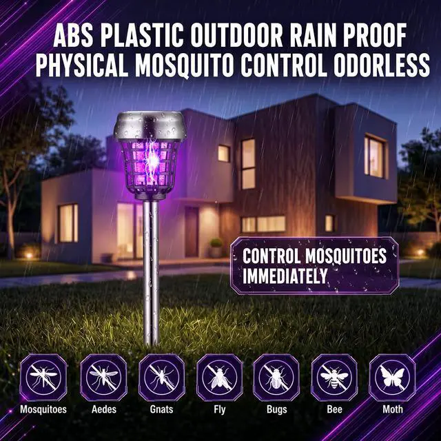 Alt view image 3 of 7 - 4 Pcs Solar Bug Zapper Outdoor,Purple and Flame Lights,Black | Mosquito Repellent, Solar Powered, High Voltage Electric, Waterproof, Fly Insect Killer, LED Lamp, for Patio Yard Garden