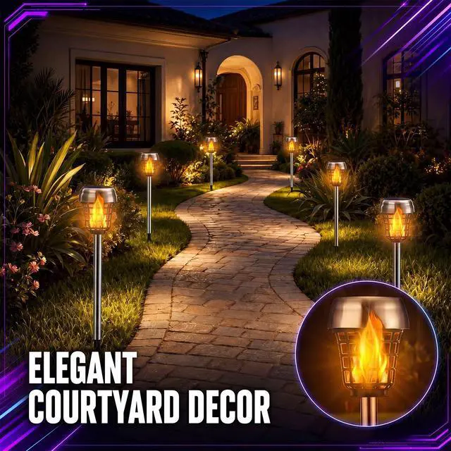 Alt view image 7 of 7 - 4 Pcs Solar Bug Zapper Outdoor,Purple and Flame Lights,Black | Mosquito Repellent, Solar Powered, High Voltage Electric, Waterproof, Fly Insect Killer, LED Lamp, for Patio Yard Garden