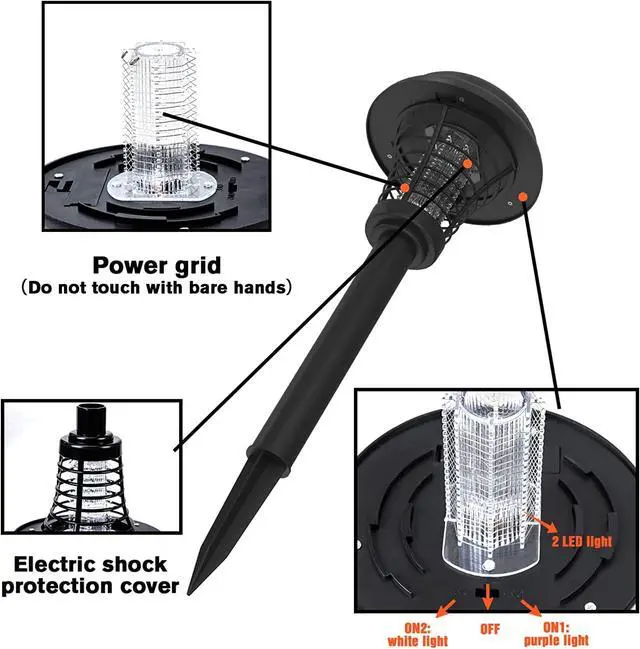 Alt view image 2 of 7 - Outdoor Bug Zapper for Lawn, Solar Mosquito Repellent Mosquito Zapper Killer Waterproof Lamp Repellent for Outdoor Patio Garden Lawn Pathway (2 Packs)