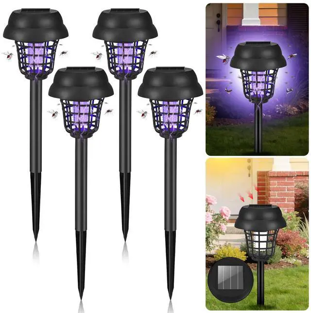 Main image of 4 Pack Bug Zapper Solar Mosquito Zapper Repellent Outdoor Patio Waterproof,Auto On/Off Purple or White Light, Solar Powered Gnat Flying Insect Bug Zappers for Yard, Garden, Backyard, Pathway
