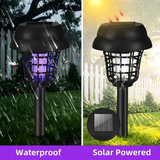 Alt view image 2 of 7 - 4 Pack Bug Zapper Solar Mosquito Zapper Repellent Outdoor Patio Waterproof,Auto On/Off Purple or White Light, Solar Powered Gnat Flying Insect Bug Zappers for Yard, Garden, Backyard, Pathway