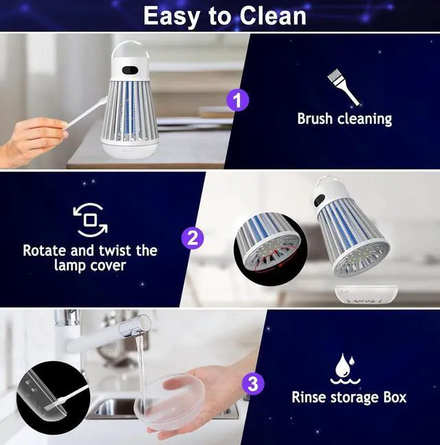 Alt view image 5 of 7 - Bug Zapper Indoor Outdoor Mosquito Zapper, LED Rechargeable Fly Zappers | Waterproof 2000V Bug Light Trap for Home Kitchen Backyard Garden Camping Patio