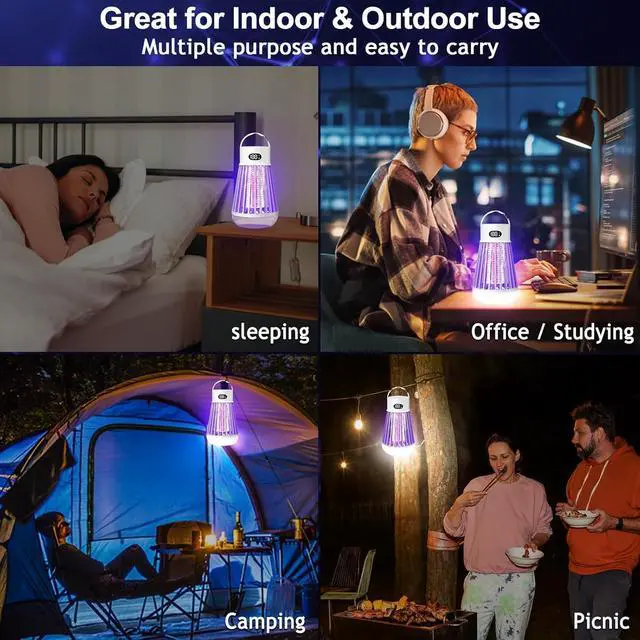 Alt view image 7 of 7 - Bug Zapper Indoor Outdoor Mosquito Zapper, LED Rechargeable Fly Zappers | Waterproof 2000V Bug Light Trap for Home Kitchen Backyard Garden Camping Patio
