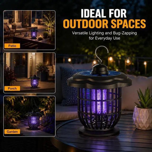 Alt view image 7 of 7 - Solar Bug Zapper Outdoor Lights, Rechargeable 2-in-1 Mosquito Killer Lamp | Rechargeable Portable Waterproof 2-in-1 Fly Zapper, Attracts Gnats, Mosquitoes, Flies for Indoor and Outdoor Use