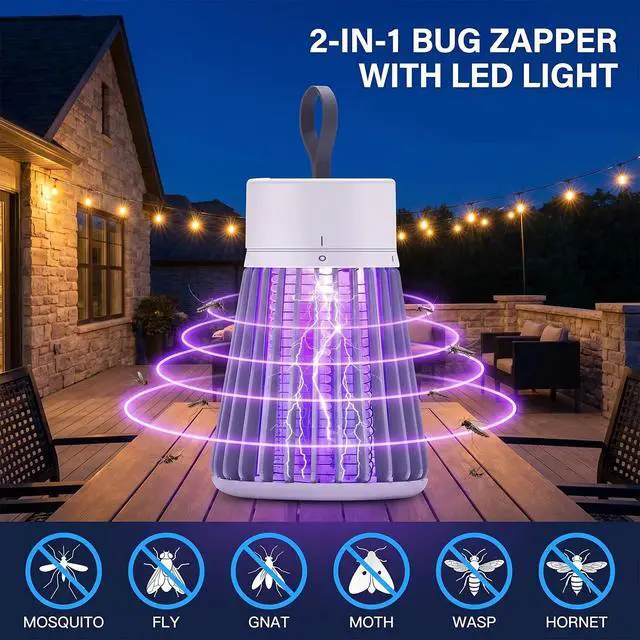Alt view image 2 of 7 - Rechargeable Hanging Mosquito Killer Lamp - Portable UV Insect Trap for Indoor/Outdoor, USB-Powered with Grid for Camping, Bedroom, Patio