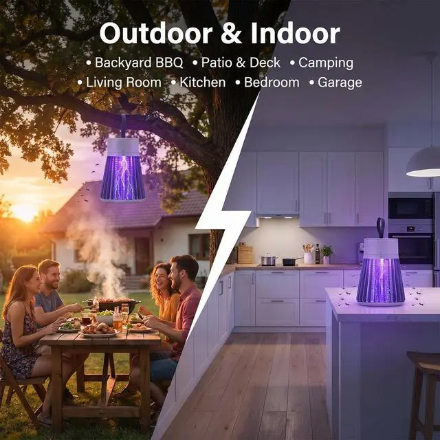 Alt view image 4 of 7 - Rechargeable Hanging Mosquito Killer Lamp - Portable UV Insect Trap for Indoor/Outdoor, USB-Powered with Grid for Camping, Bedroom, Patio