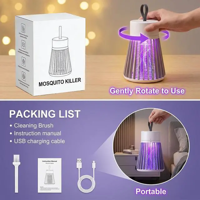 Alt view image 6 of 7 - Rechargeable Hanging Mosquito Killer Lamp - Portable UV Insect Trap for Indoor/Outdoor, USB-Powered with Grid for Camping, Bedroom, Patio