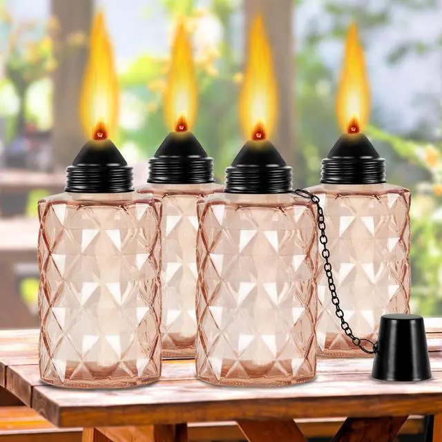 Main image of Glass Table Top Torch, Outdoor Torch Canisters 12 oz,Refill Canister with Wicks and Covers, Patio Metal Torch for Luau Party, DIY Garden Decor (4 Packs) (Orange)