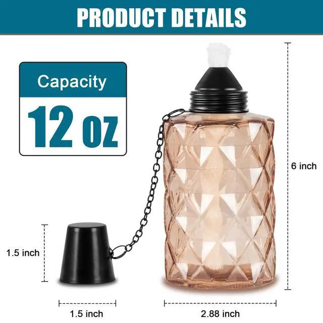 Alt view image 2 of 6 - Glass Table Top Torch, Outdoor Torch Canisters 12 oz,Refill Canister with Wicks and Covers, Patio Metal Torch for Luau Party, DIY Garden Decor (4 Packs) (Orange)