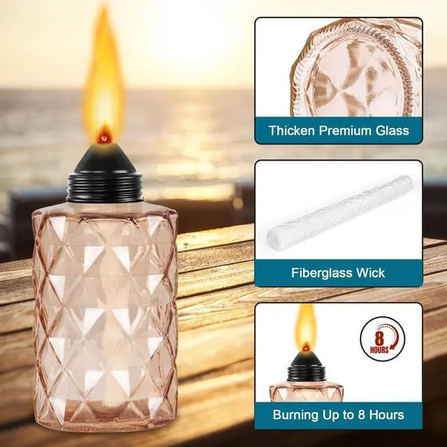 Alt view image 3 of 6 - Glass Table Top Torch, Outdoor Torch Canisters 12 oz,Refill Canister with Wicks and Covers, Patio Metal Torch for Luau Party, DIY Garden Decor (4 Packs) (Orange)