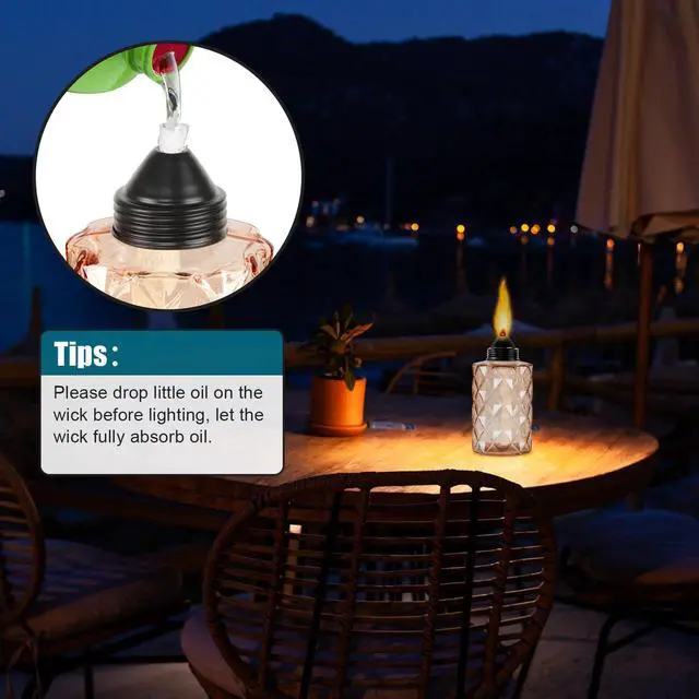 Alt view image 5 of 6 - Glass Table Top Torch, Outdoor Torch Canisters 12 oz,Refill Canister with Wicks and Covers, Patio Metal Torch for Luau Party, DIY Garden Decor (4 Packs) (Orange)