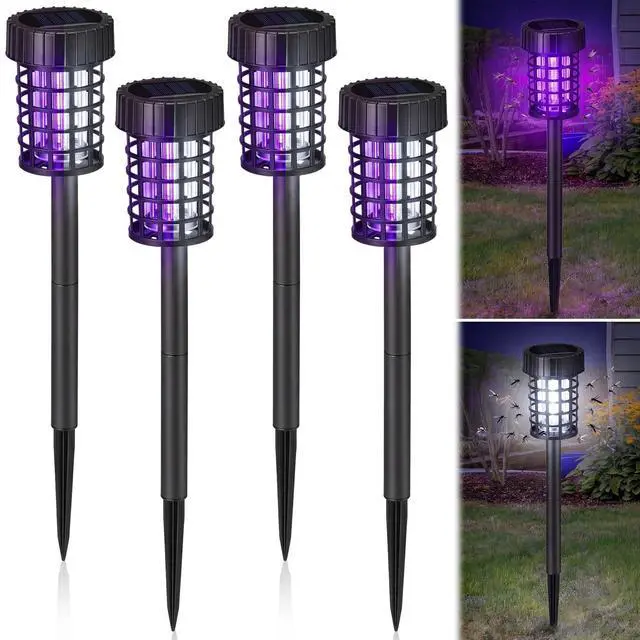 Main image of 4 Pack Outdoor Solar Bug Zapper,Purple and White Light,Black | Mosquito Repellent, Solar Powered, Waterproof, LED Light Lamp, Fly Insect Killer, for Outdoor Patio Yard Garden Lawn