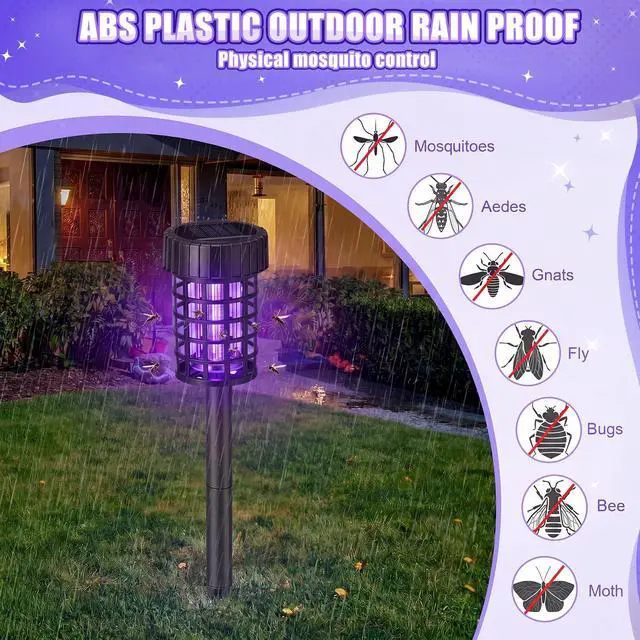 Alt view image 5 of 7 - 4 Pack Outdoor Solar Bug Zapper,Purple and White Light,Black | Mosquito Repellent, Solar Powered, Waterproof, LED Light Lamp, Fly Insect Killer, for Outdoor Patio Yard Garden Lawn