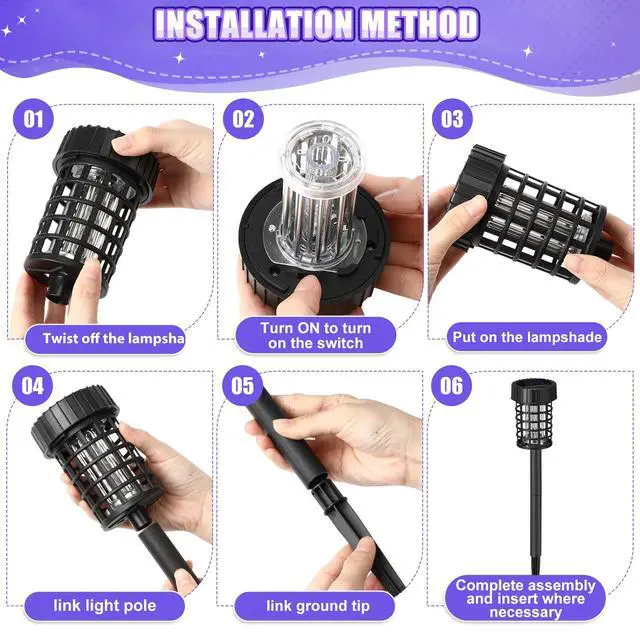 Alt view image 6 of 7 - 4 Pack Outdoor Solar Bug Zapper,Purple and White Light,Black | Mosquito Repellent, Solar Powered, Waterproof, LED Light Lamp, Fly Insect Killer, for Outdoor Patio Yard Garden Lawn