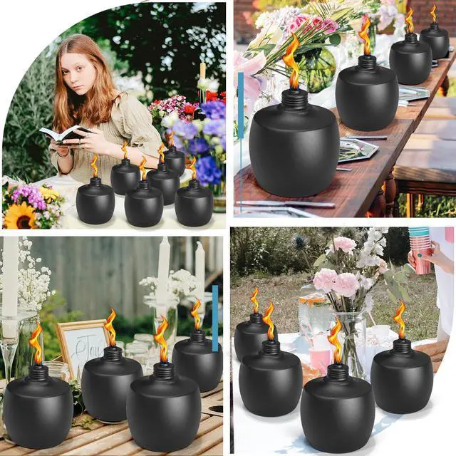 Alt view image 5 of 7 - 2-Pack Citronella Tabletop Torches, 21.5 oz Table Top Torches for Outdoor, Metal Oil Burner Candles, Garden Torches with Fiberglass Wick for Yard, Patio, Deck, Garden, Party, Landscape